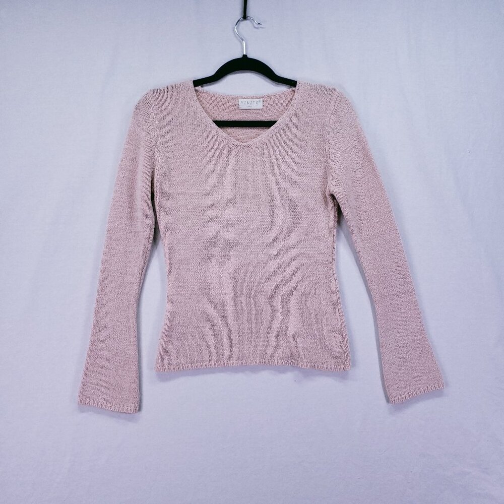 Yinier Lady Pale Pink Sweater Women's V-Neck Long Sleeve Pullover Knit Top